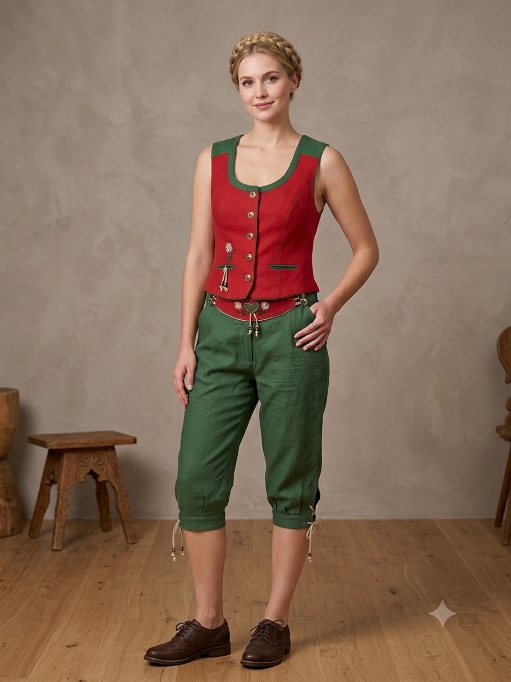 Vintage Perry Landhaus German Trachten Set - Alpine Style Vest & Culottes